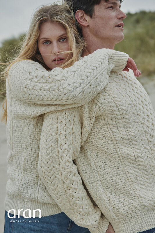 Handcrafted Unisex Merino Wool Aran Sweater – White