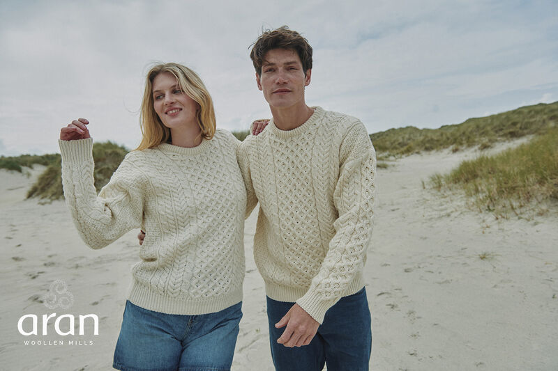 Handcrafted Unisex Merino Wool Aran Sweater – White