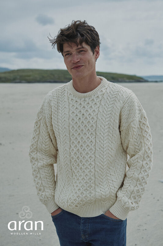 Handcrafted Unisex Merino Wool Aran Sweater – White