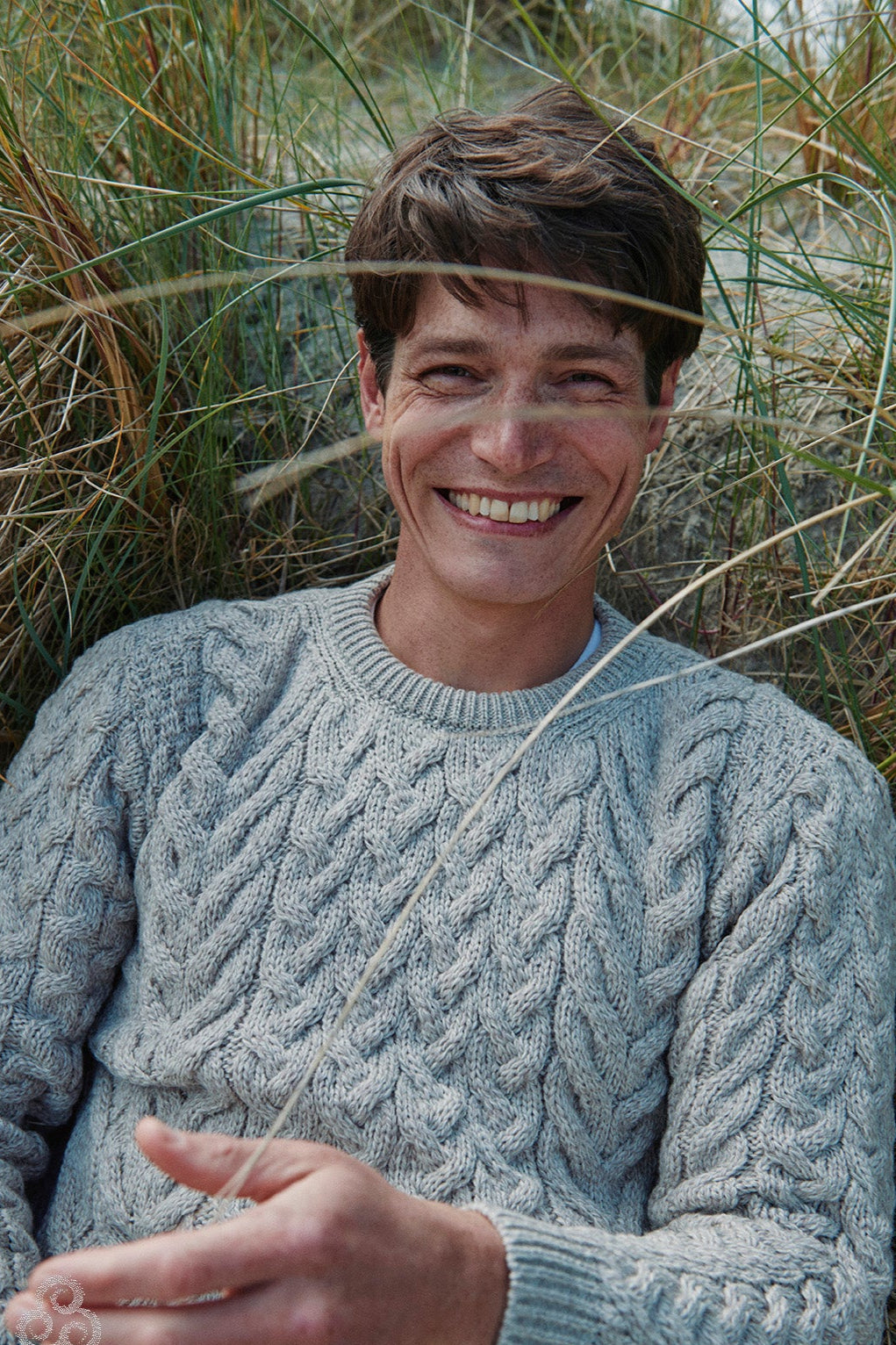Omey island Aran Sweater showing Cable and Moss stitches
