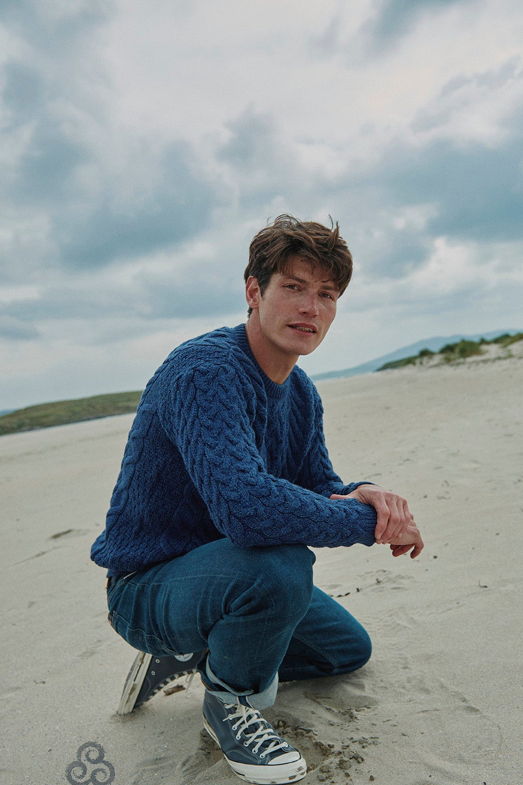 Omey island Aran Sweater showing Cable and Moss stitches