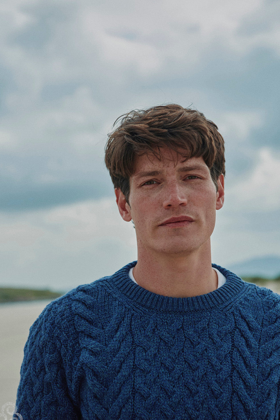 Omey island Aran Sweater showing Cable and Moss stitches