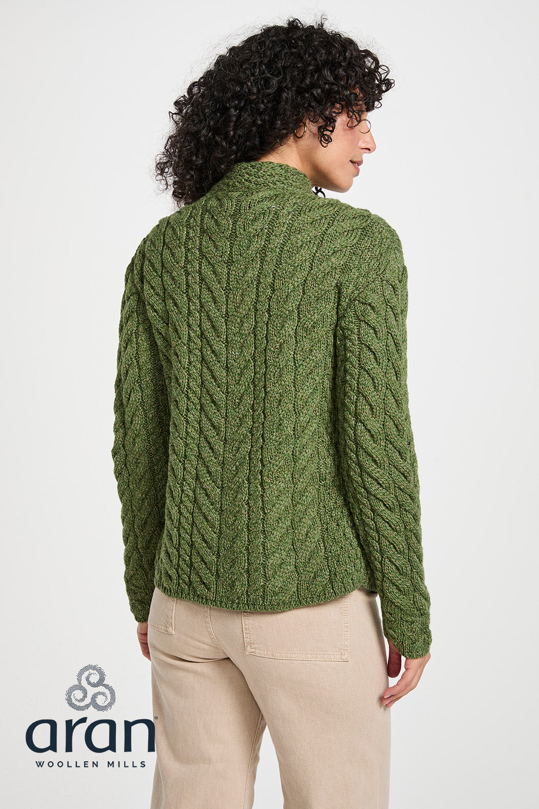 Asymmetrical Multi Cable Aran Cardigan with 3 Buttons