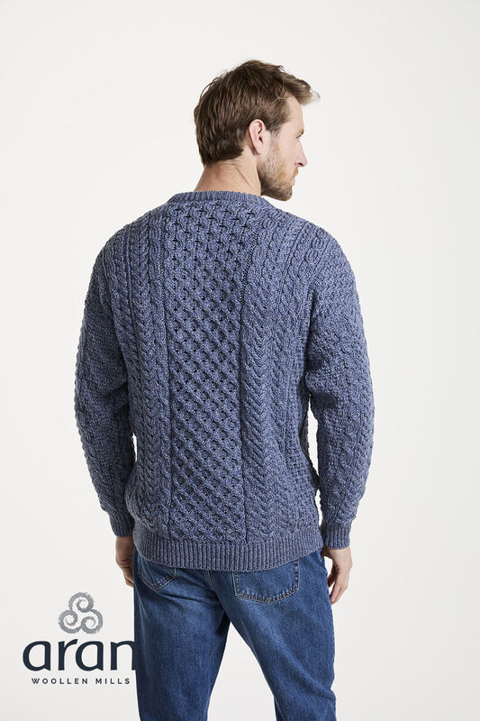 Handcrafted Unisex Merino Wool Aran Sweater –  Blue