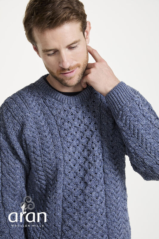 Handcrafted Unisex Merino Wool Aran Sweater –  Blue