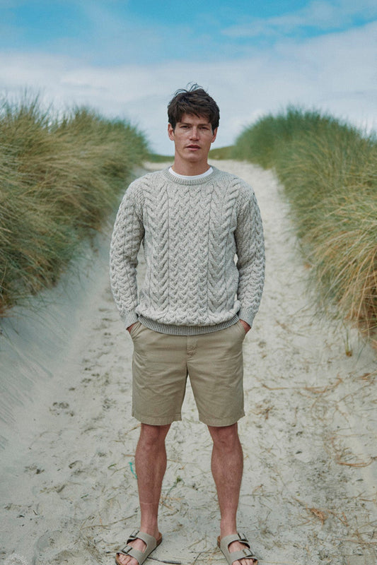Unisex Omey island Aran Cable Knit Sweater in Merino Wool