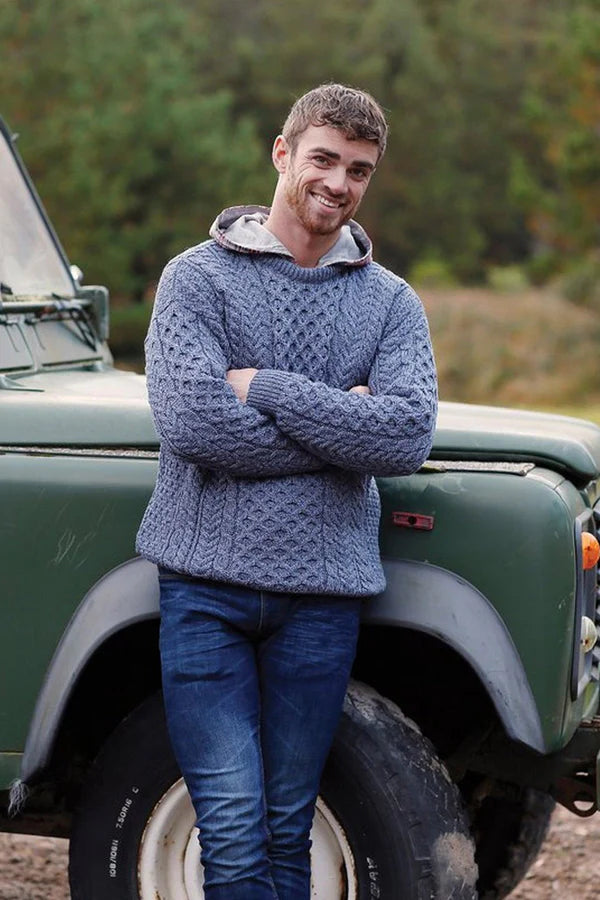 Handcrafted Unisex Merino Wool Aran Sweater –  Blue