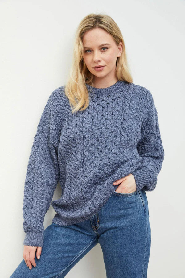 Handcrafted Unisex Merino Wool Aran Sweater –  Blue